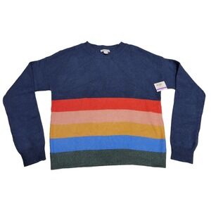 Nordstrom Boys' Navy Blue Knitted Sweater with Colorful Stripes, Size L